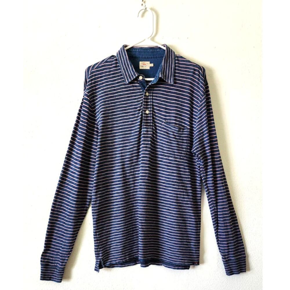 Faherty Long Sleeve Cotton Striped Collared Polo Tee Shirt Medium